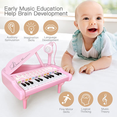 Piano toy toddler piano music toy instruments with 24 keys and microphone