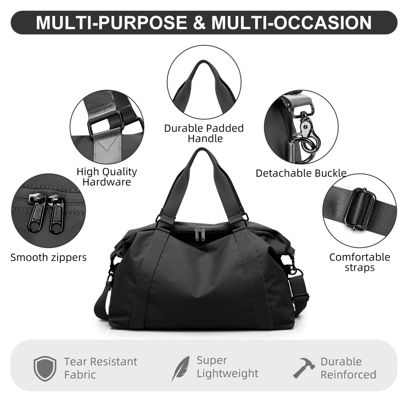 Sports Bag Hand Luggage Bag Weekender Bag With Trolley Sleeve, Waterproof Travel Bag Duffle Bag