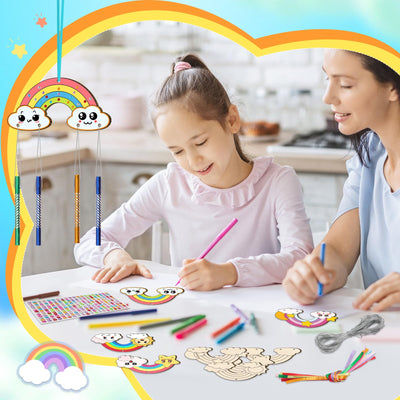 Wind chime craft set for children, rainbow wooden chime craft craft for painting