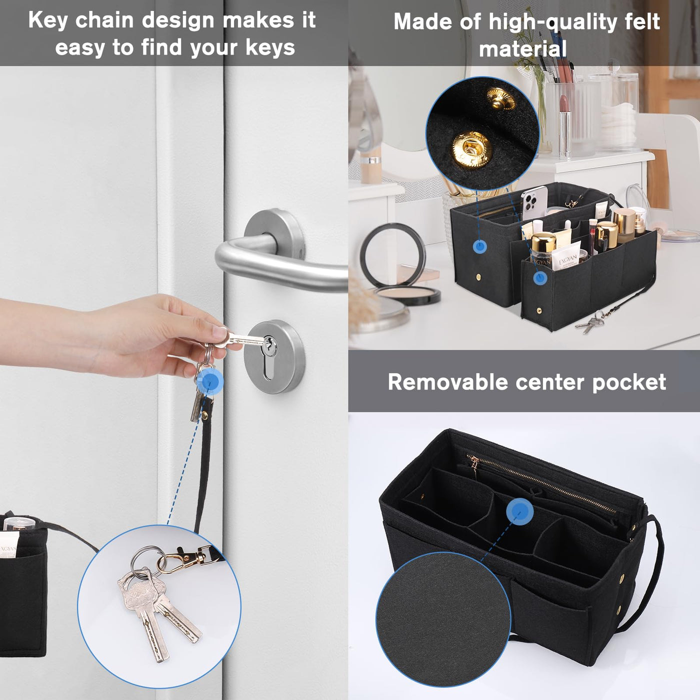 bag organizer shopper, multi-pocket handbag inner bag