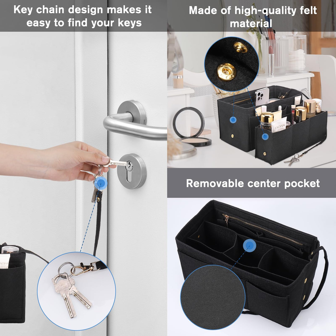 Handbag organizer, felt bag organizer, bag in bag organizer, bag organizer shopper