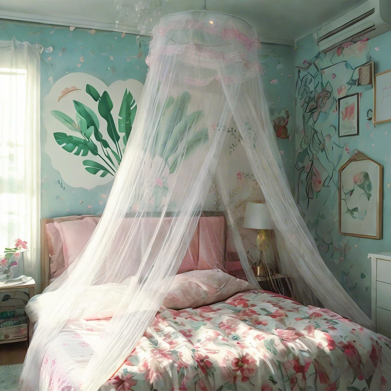 Moustiquaire de lit en dentelle avec lumières chaudes