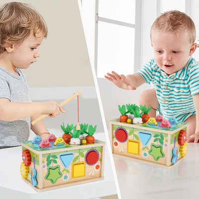 Spielzeug ab 1 2 3 Jahren, 6-in-1 Tissue Box mit Knitterstoff, Motorische Fähigkeiten Würfel Holzspielzeug, Kinderspielzeug aus Holz, Motorische Fähigkeiten Spielzeug ab 1 Jahr