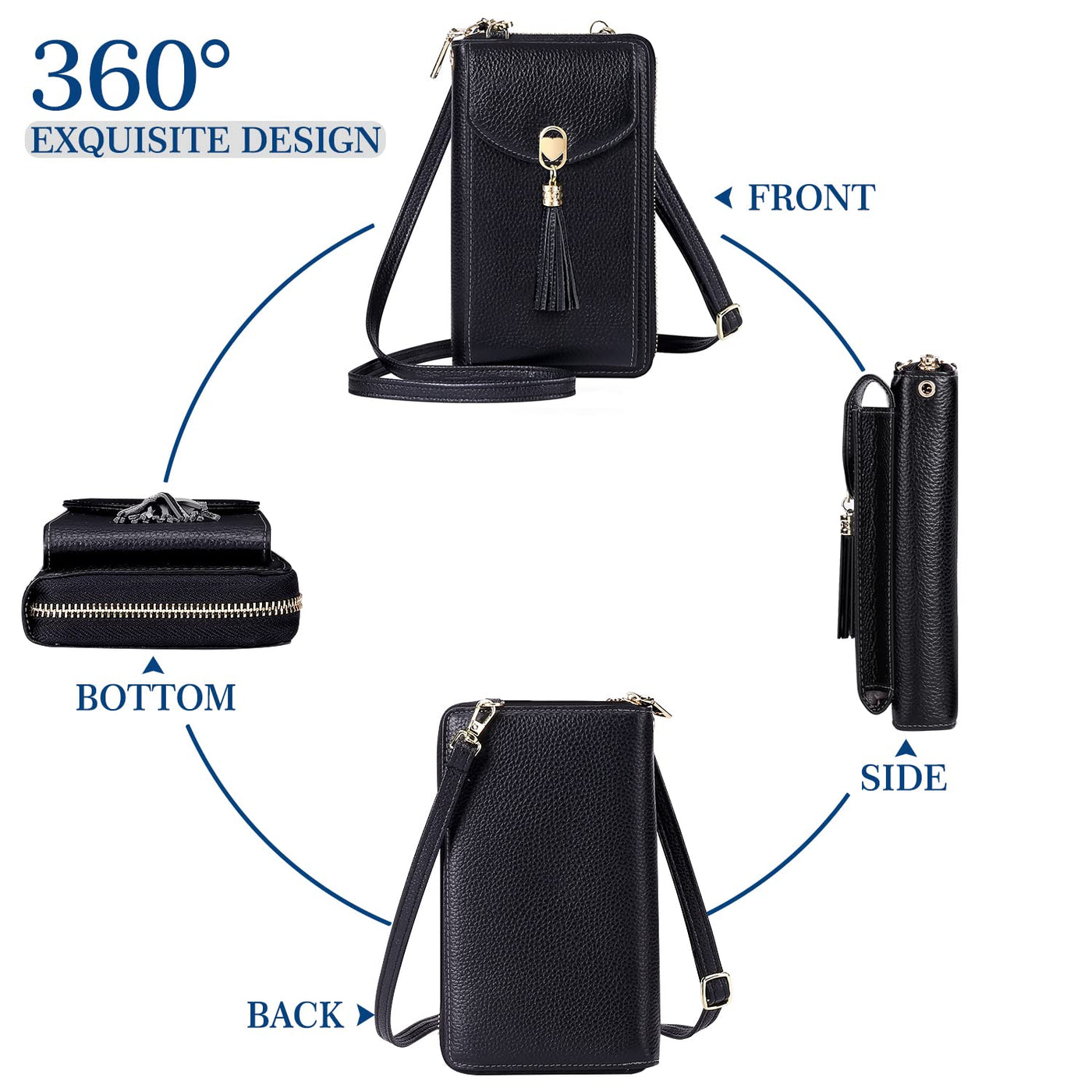 Cell phone shoulder bag leather cell phone shoulder bag RFID protection small crossbody