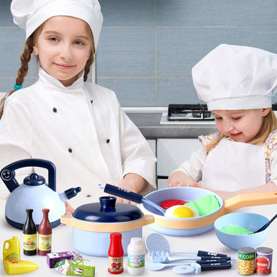 Children's kitchen toy, food toy with pots pans kitchen utensils and food accessories, kitchen role play toy