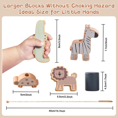 Stringing game, wooden toy for stacking game, motor skills toy for toddlers, building blocks in animal shape