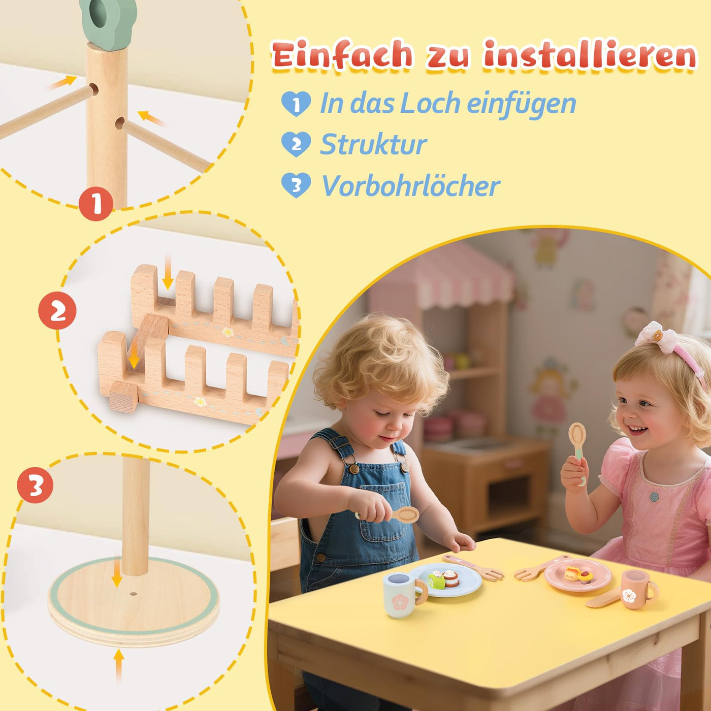 Service à Thé Accessoires De Cuisine Pour Enfants En Bois, 30 Pièces Service à Thé Accessoires de Cuisine pour Enfants en Bois avec Petits Gâteaux et Pâtisseries, Service à Thé