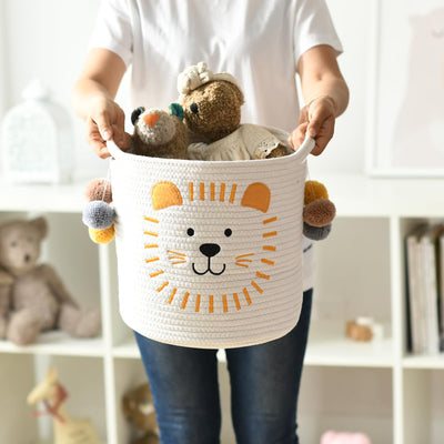 Cotton rope storage baskets with handles, storage basket for babies