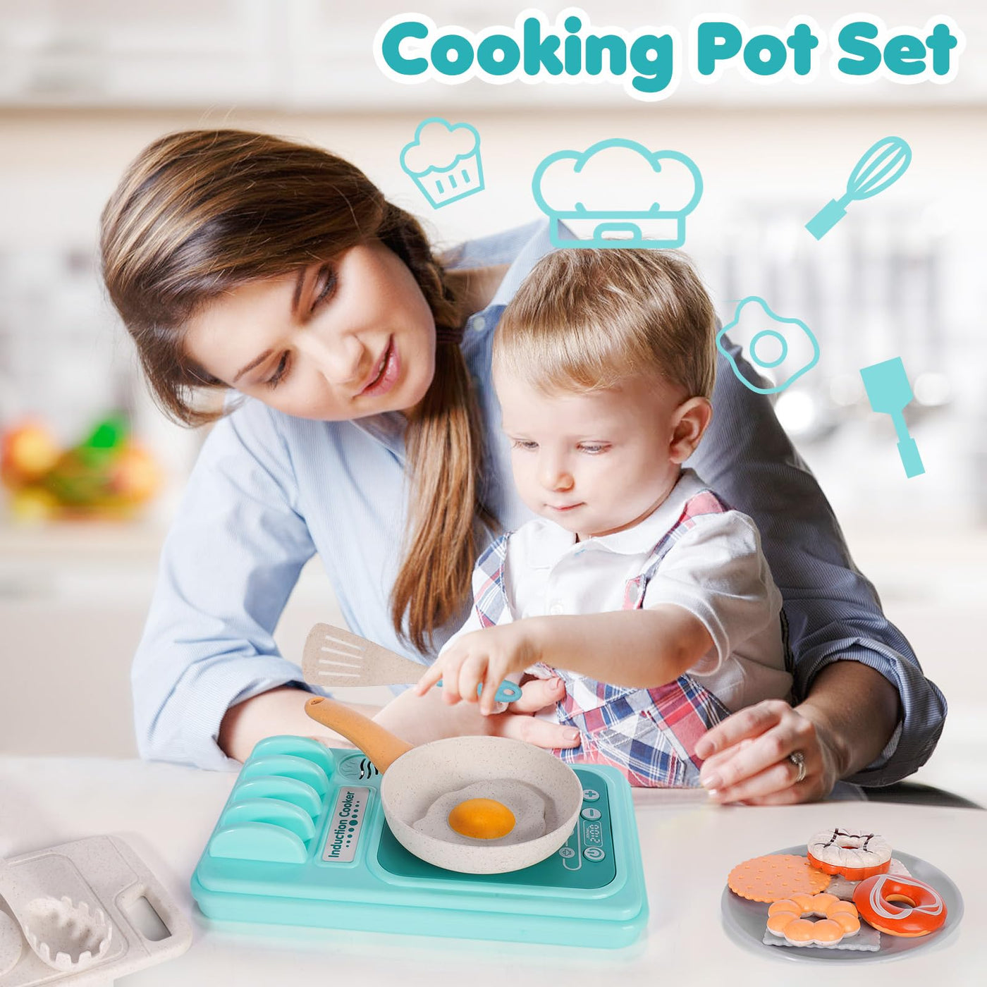 Children's kitchen accessories, children's kitchen toy cookware, children's play kitchen set, pot set for role play