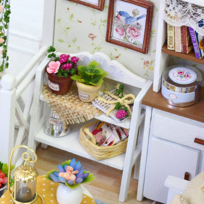 Kit Miniature Fait Main De Maison De Poupée En Bois De Bricolage-Modèle De Salon à LED, Tous Les Meubles.