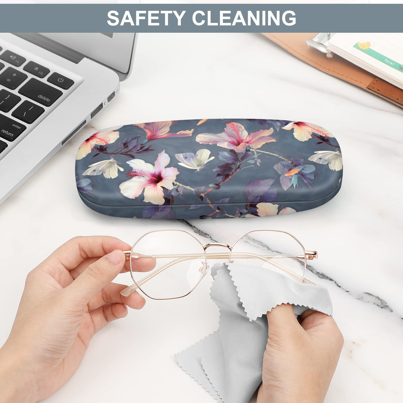 Portable hard shell glasses case with glasses cleaning cloth - case for glasses and sunglasses