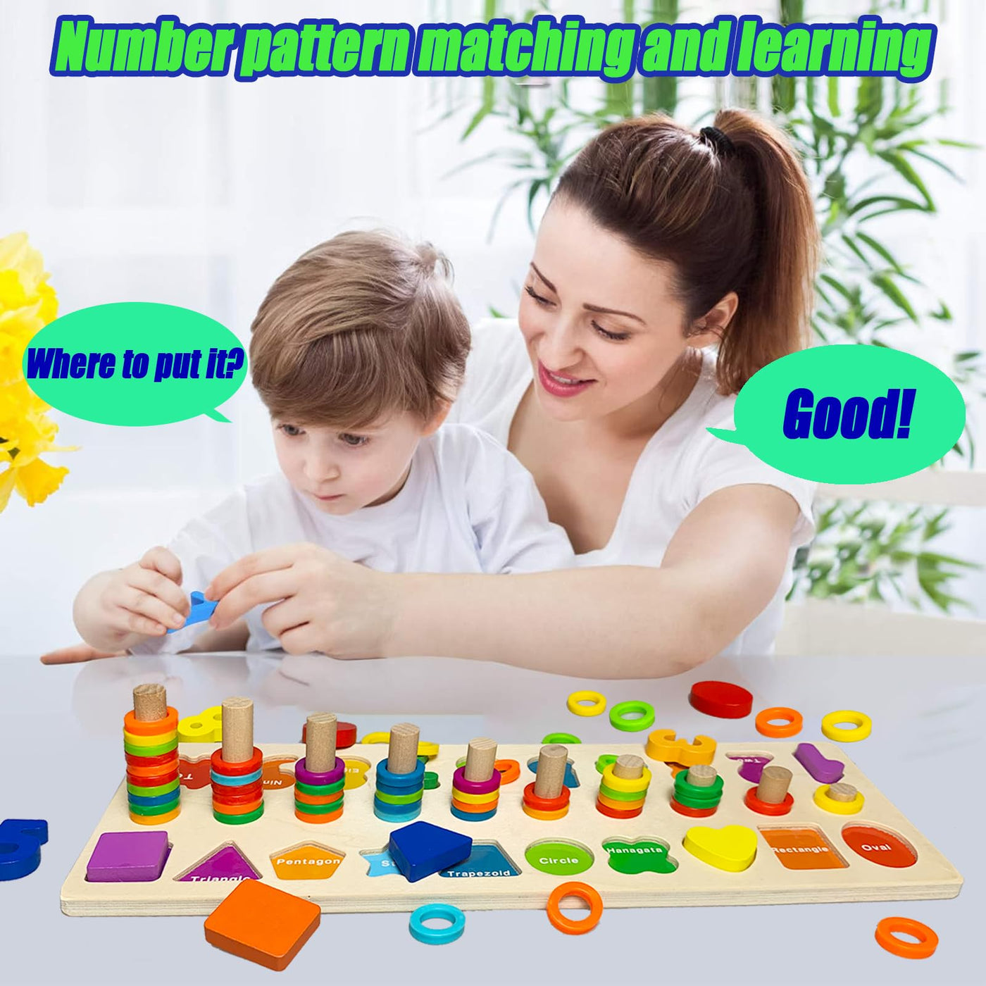 2 in 1 children's educational toy motor skills toy puzzles, puzzle game wooden blocks wood learning numbers