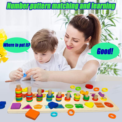 2 in 1 children's educational toy motor skills toy puzzles, puzzle game wooden blocks wood learning numbers