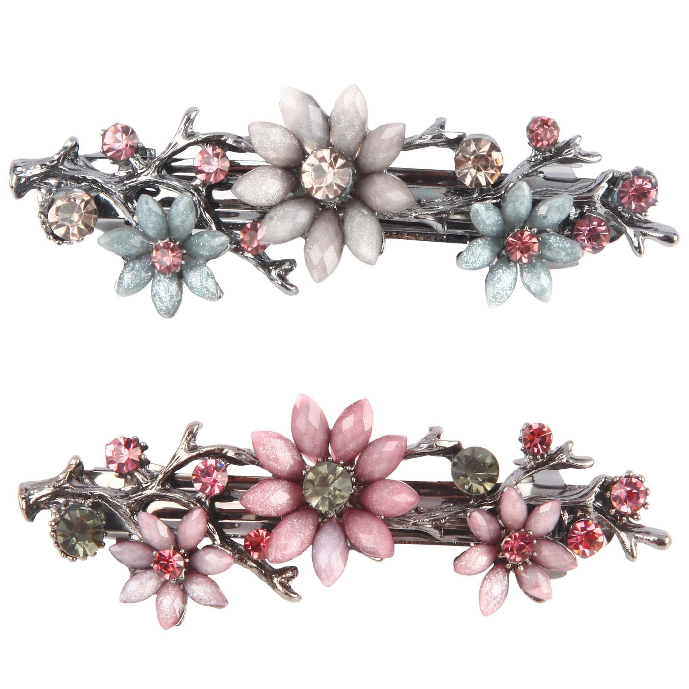 2 pieces Elegant barrettes Exquisite flower crystal barrettes Vintage