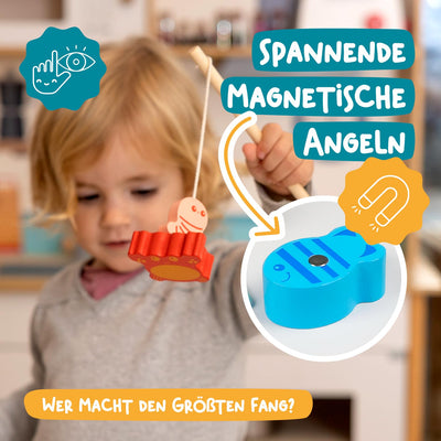 Angelspiel mit farblich passendem Puzzle Lernspiele für Kleinkinder Magnetisches Spielset aus Holz, motorisches Spielzeug