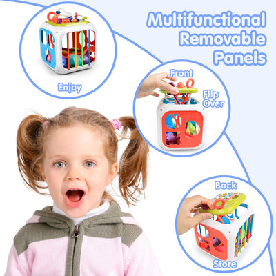 Baby sensory toy with colorful cube, shape sorting stacking toy motor skills learning gift