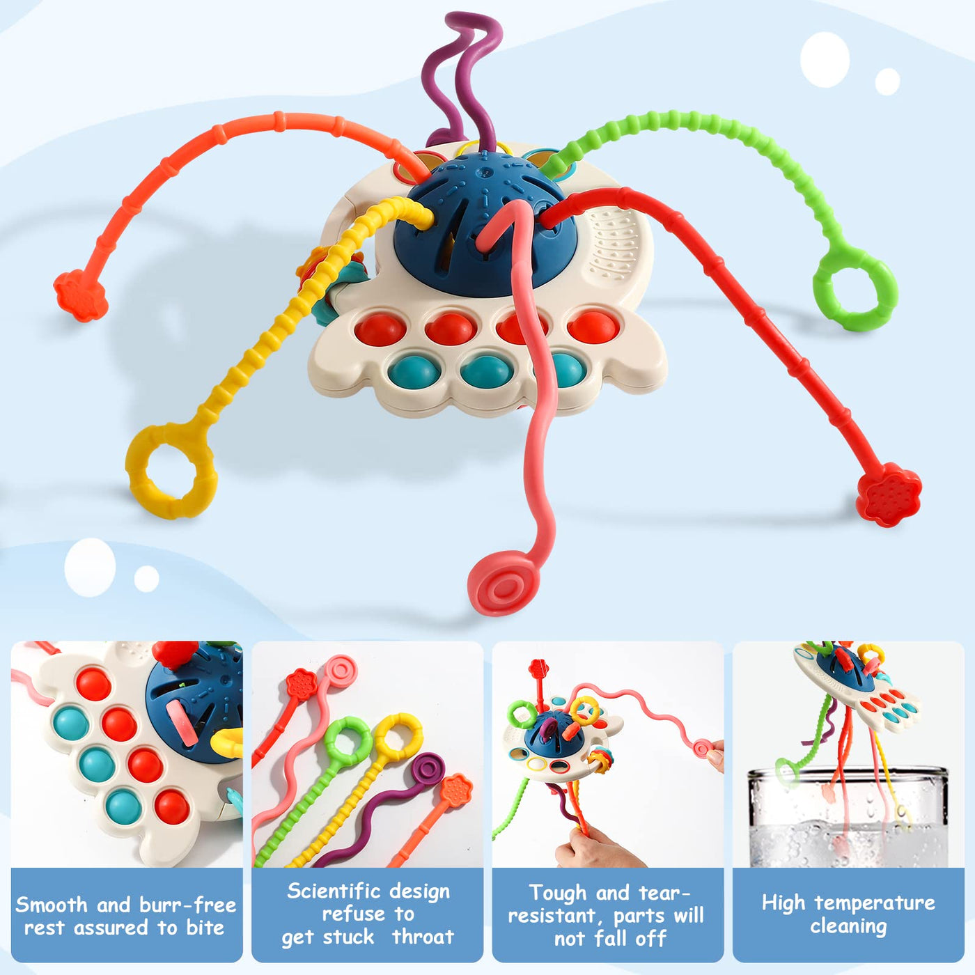 Jouet d'activité à tirer en silicone, jouet sensoriel pour les tout-petits, jouet de voyage pour les bébés