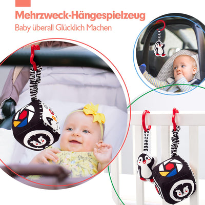 Ensemble de jouets d'apprentissage à contraste pour bébé, livre sensoriel en tissu et jouet suspendu pour chariot de bébé
