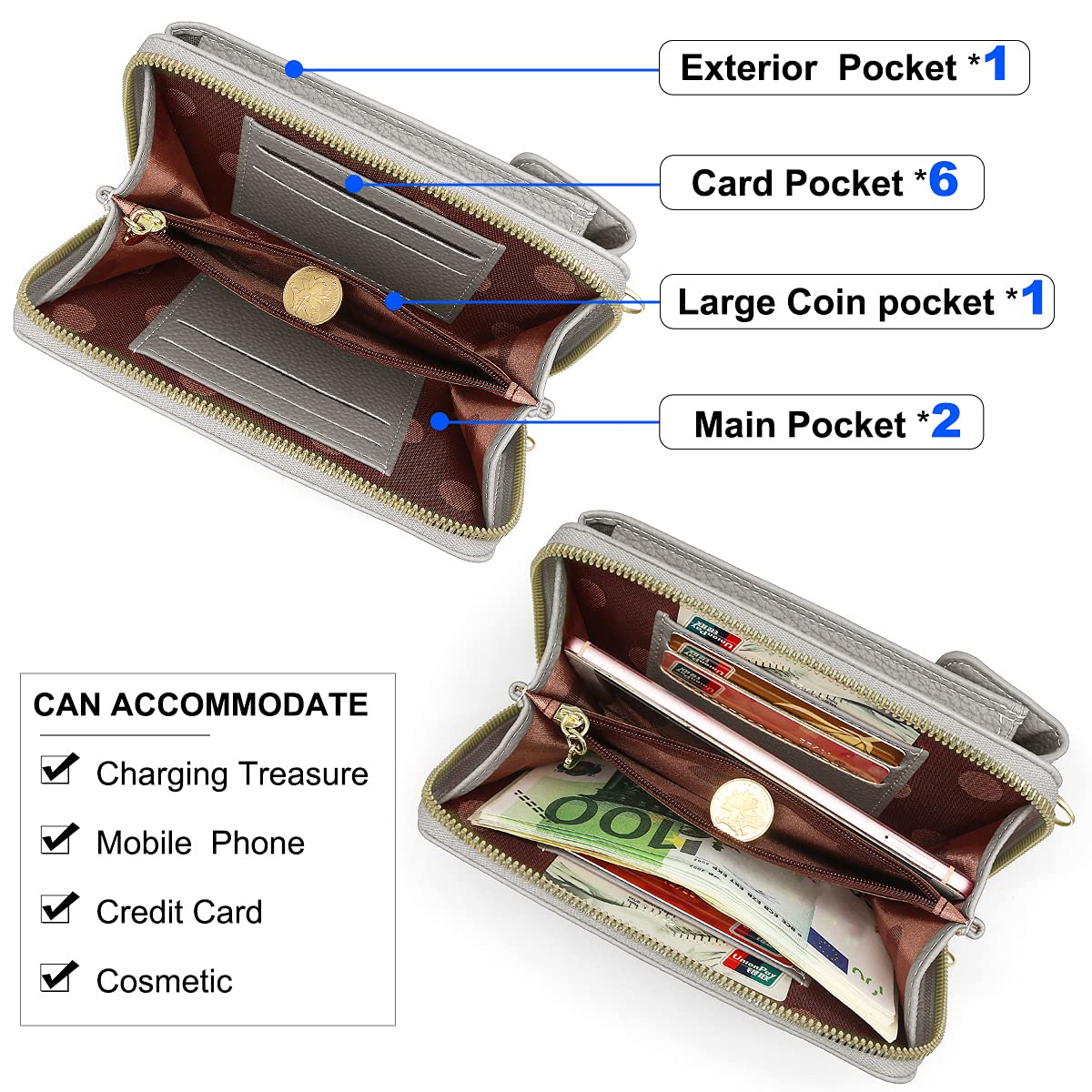 Handy Umhängetasche mit Geldbörse PU Leder