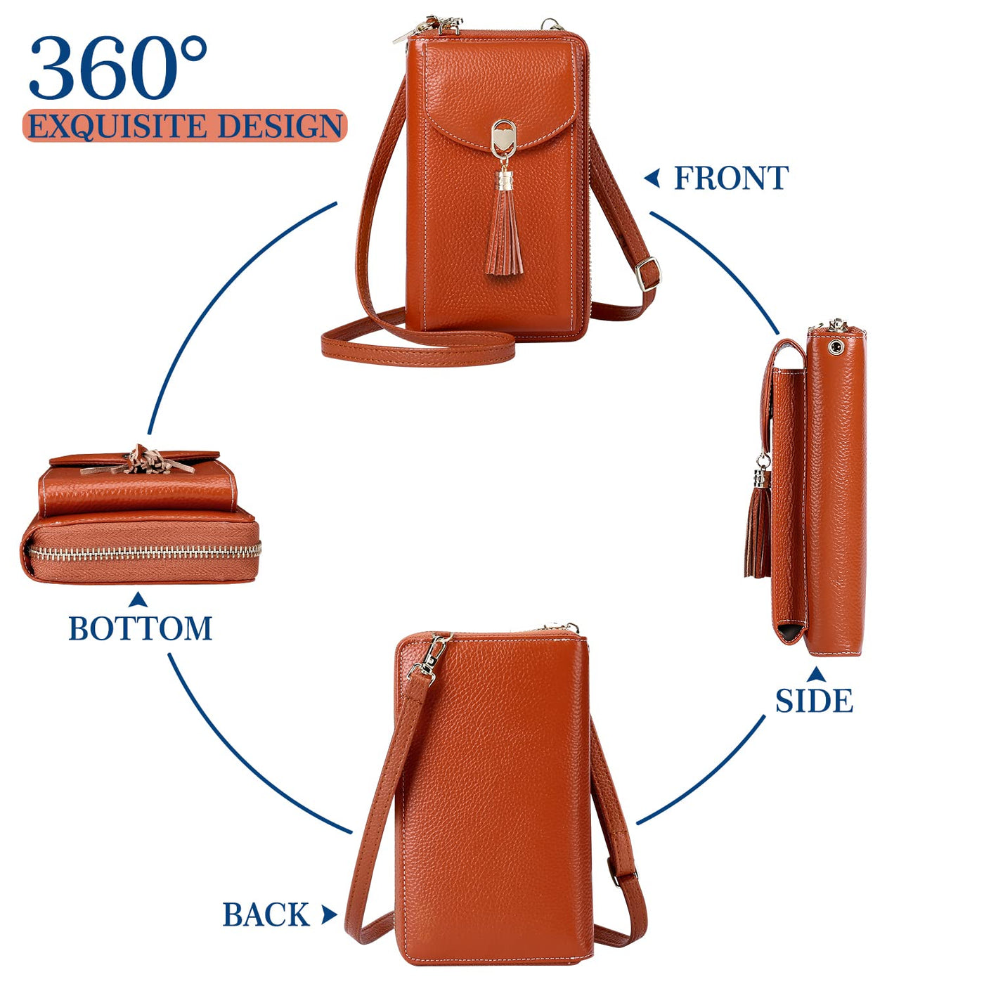 Handy Umhängetasche Leder Handy Umhängetasche RFID Schutz klein Crossbody