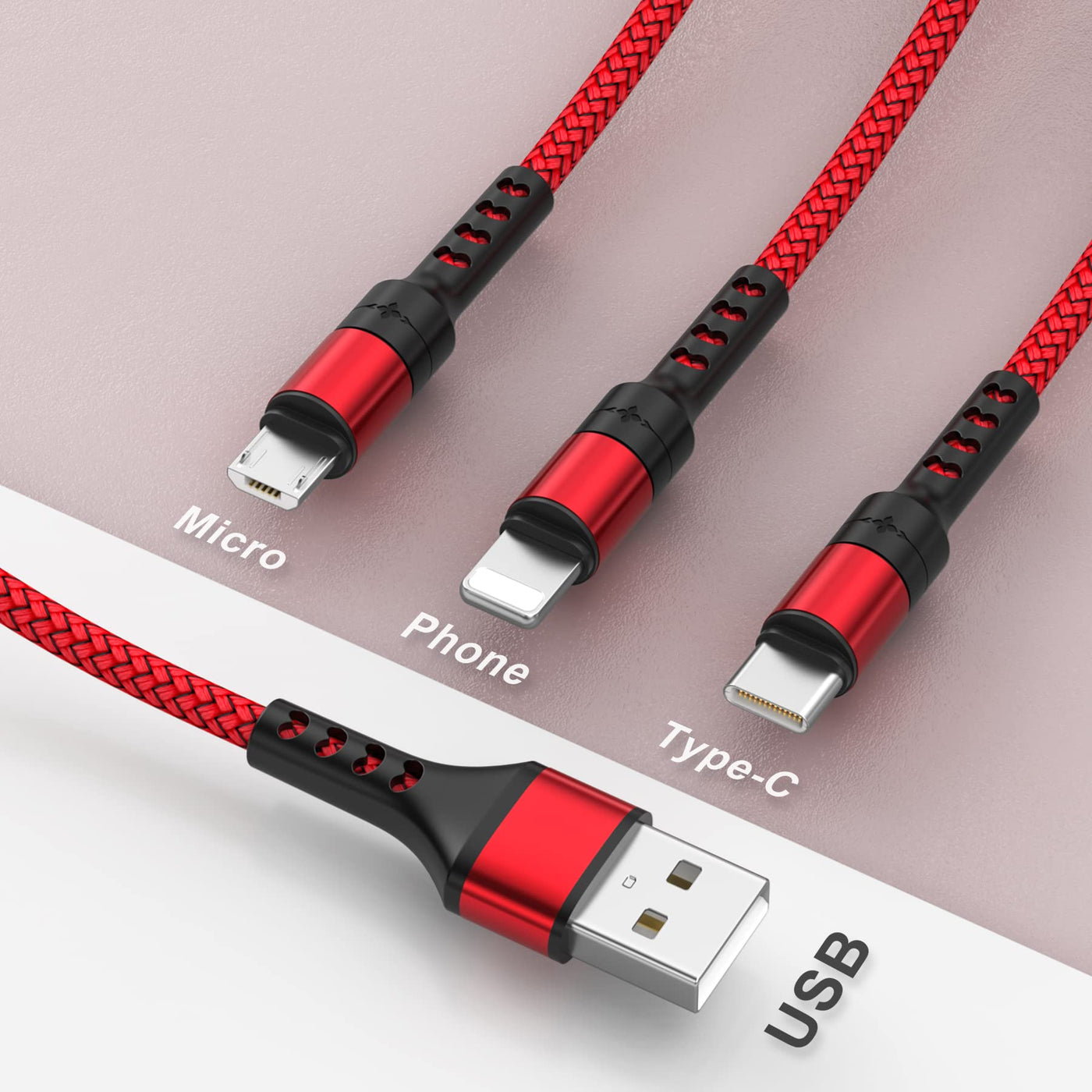 Multi USB Cable, 3 in 1 Universal Charging Cable Nylon Multiple