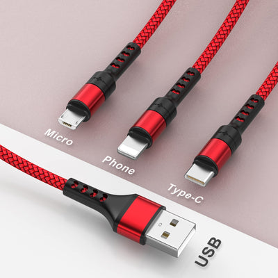 Multi USB Cable, 3 in 1 Universal Charging Cable Nylon Multiple