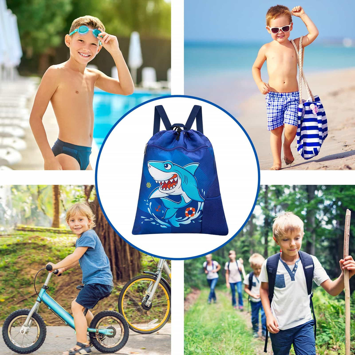 Backpack kids - Waterproof gym bag string backpack sports school beach travel swimming gym bag with zipper pocket water bottle