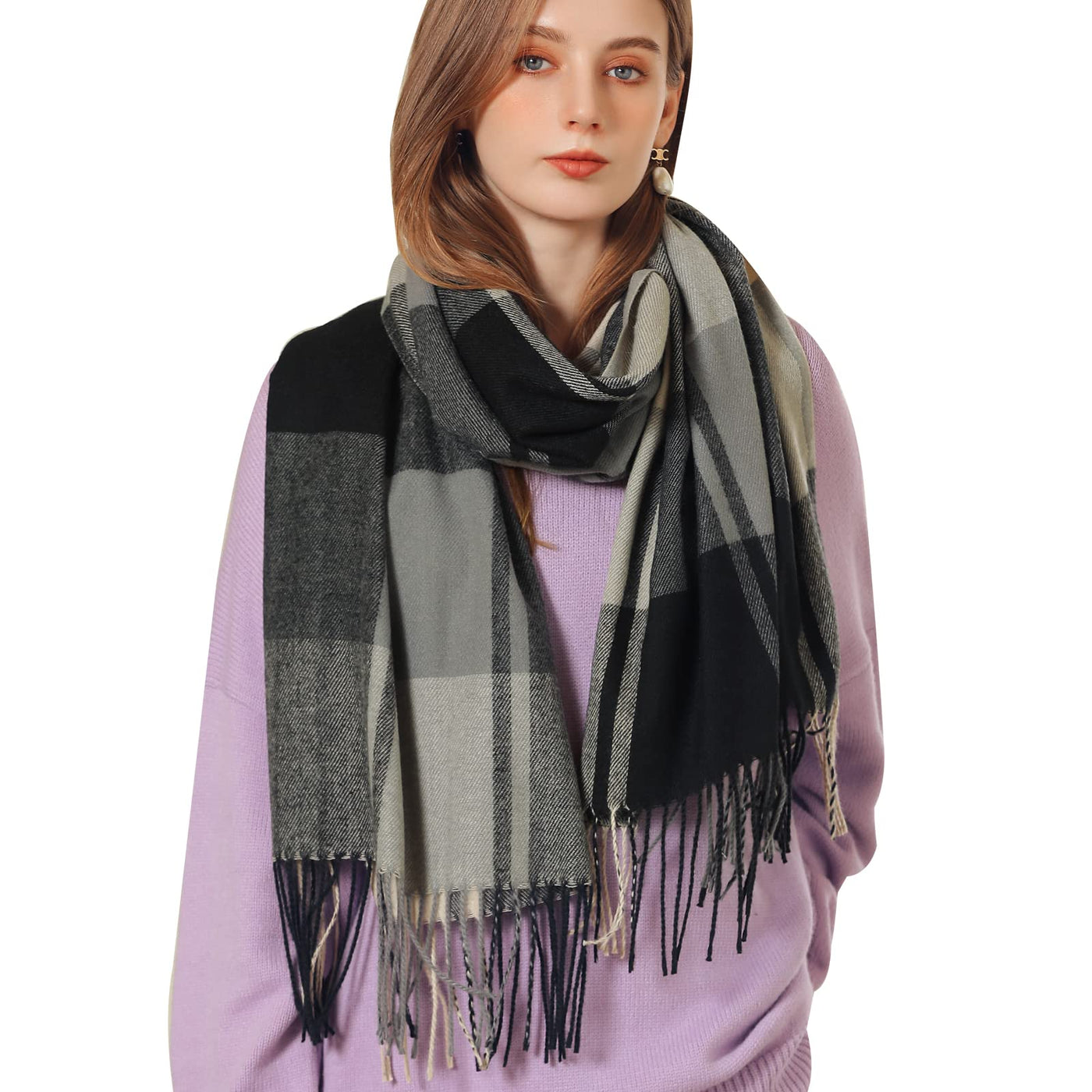 Winter Senior Plaid Cashmere Scarf,Plaid Pashmina Oversized Fall Scarf Stoles