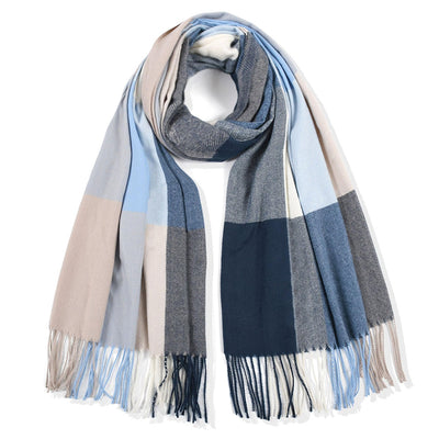 Winter scarf plaid oversized square blanket scarf, fringed poncho