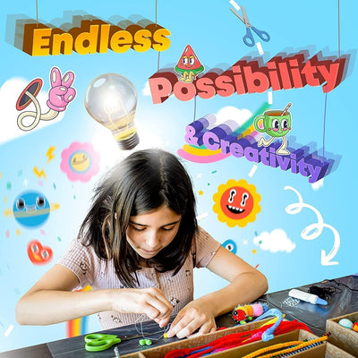 Bastelset für Kinder, 3000+Pcs Bastelset für Kinder Bastelkasten Bastelmaterialset, Bastelkoffer enthalten Pompons, Pfeifenreiniger für Kinder