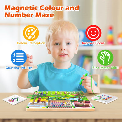 Jouet labyrinthe magnétique, jouet en bois chiffres et couleurs, jouet d'apprentissage, jouet de motricité
