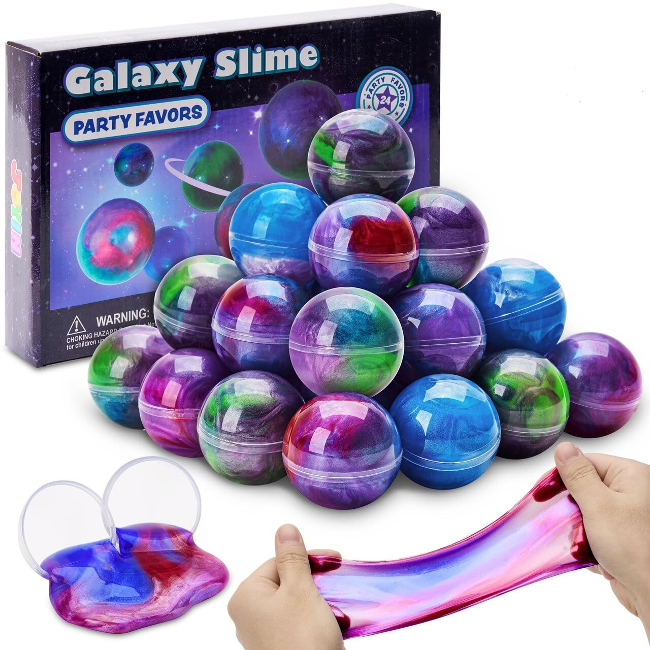 24 Pack Galaxy Slime Ball Party Favors -Fluffy, Non-Sticky, Stain-Free, Stress Relieving, Slime Kits