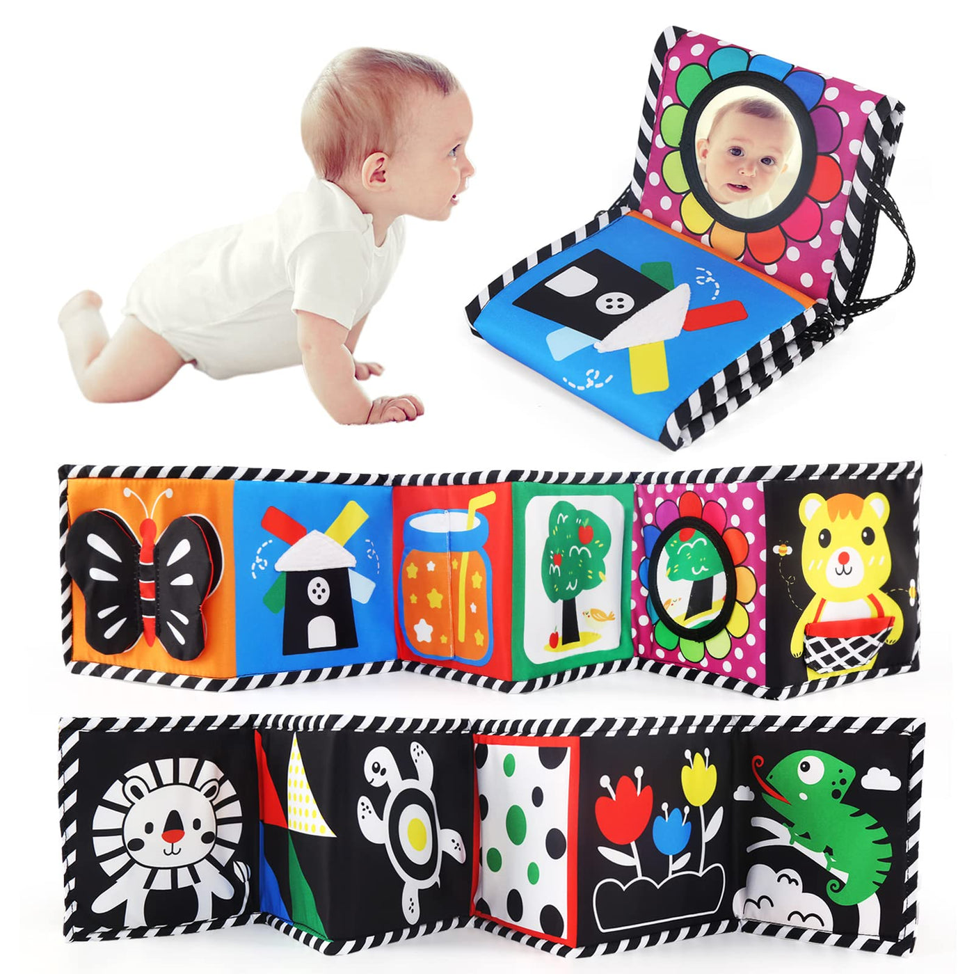 Book baby toys, Contrast cards baby book baby cloth book, Feel book baby, Double-sided soft cloth book with mirror