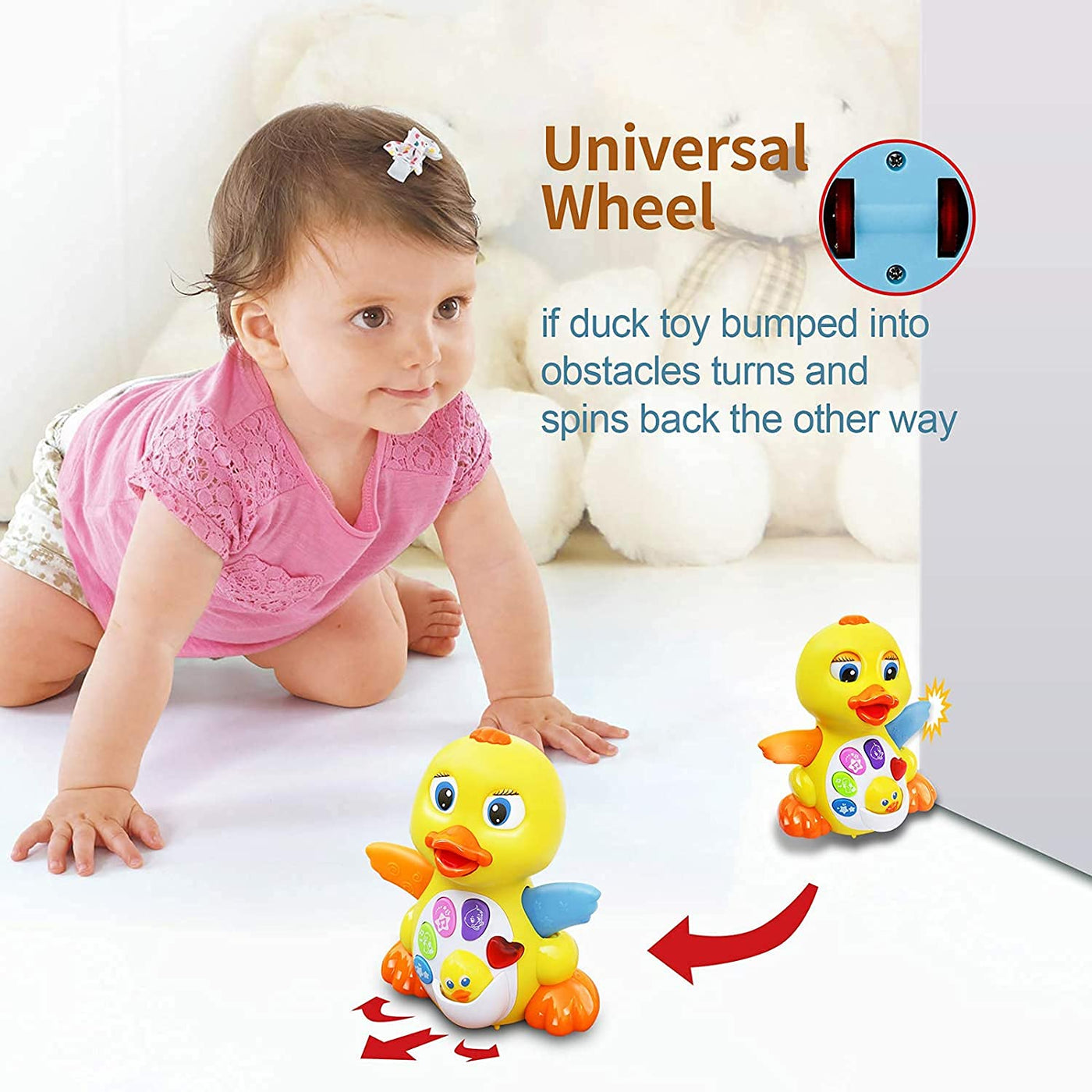 Duck baby toy with music and lights, crawling musical toy educational baby toy