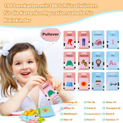 Talking German flash cards educational toy, 194 sheets 388 words, Audible educational toy