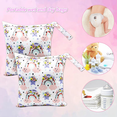 Lot de 2 sacs à couches, sacs à linge humide, sacs à linge sale, sacs à linge humide imperméables, sacs à couches pour bébés, natation, camping, voyage, gymnastique, entraînement, plage, arc-en-ciel, pochette supplémentaire