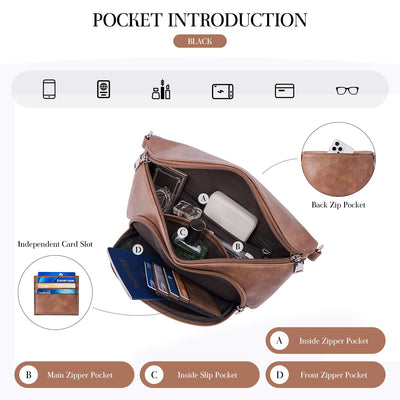 Sacs à bandoulière, sac à bandoulière en cuir végétal, sac à bandoulière pour dames, pochette de poitrine avec fente pour cartes, blocage RFID, avec large bandoulière détachable et réglable