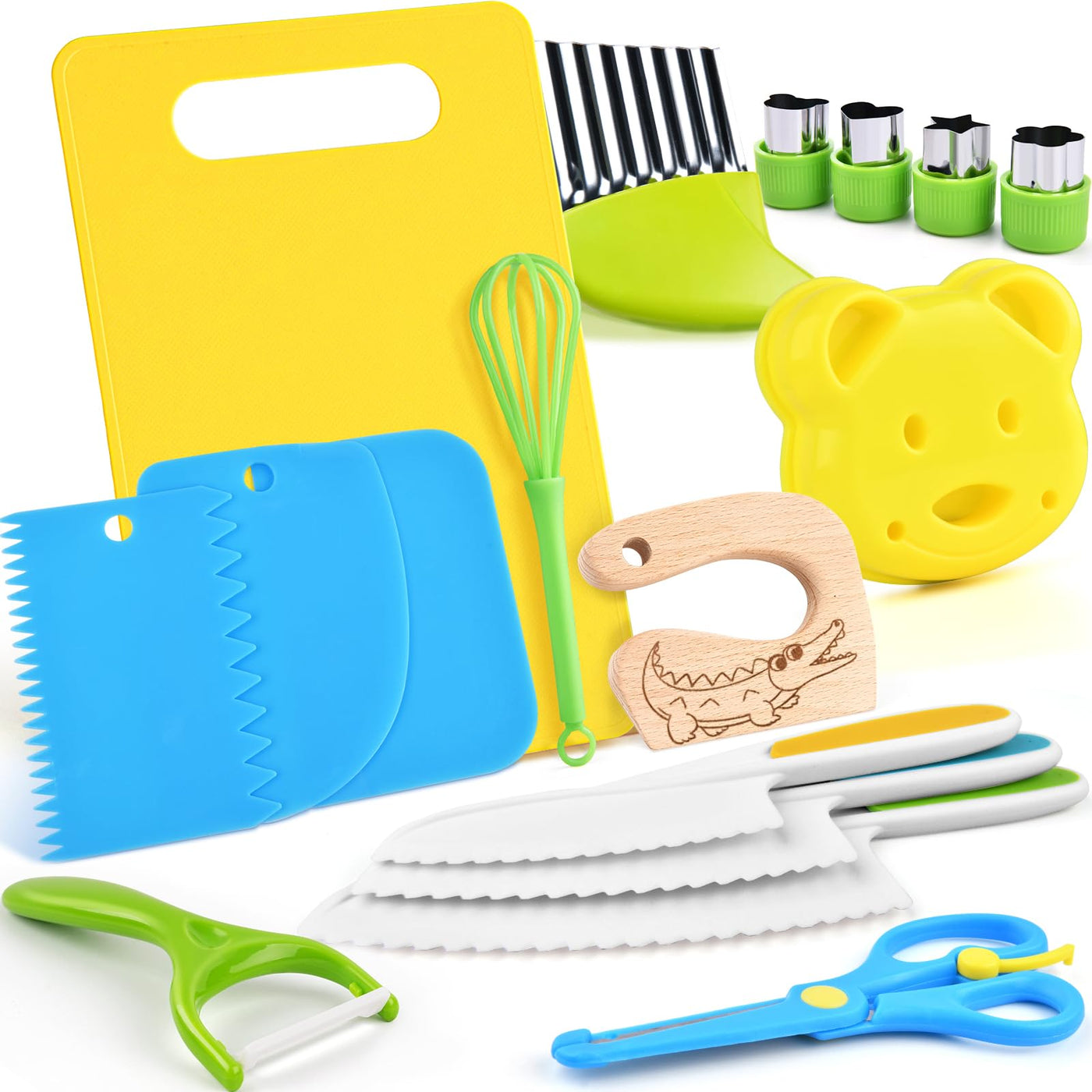 Couteaux pour enfants - Set de couteaux de cuisine de sécurité pour enfants de 17 pièces pour la vraie cuisine avec coupe-légumes, couteau en bois, planche à découper, etc.