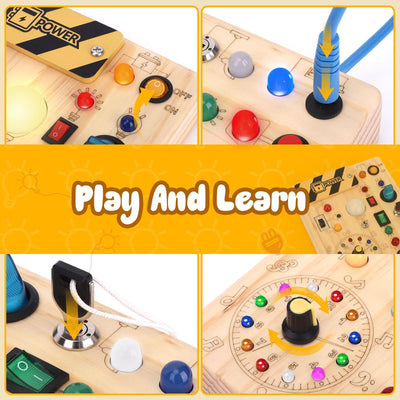 Busy Board old children's activity board wooden toy with 8 LED light switch toy Sensory Learning Toys