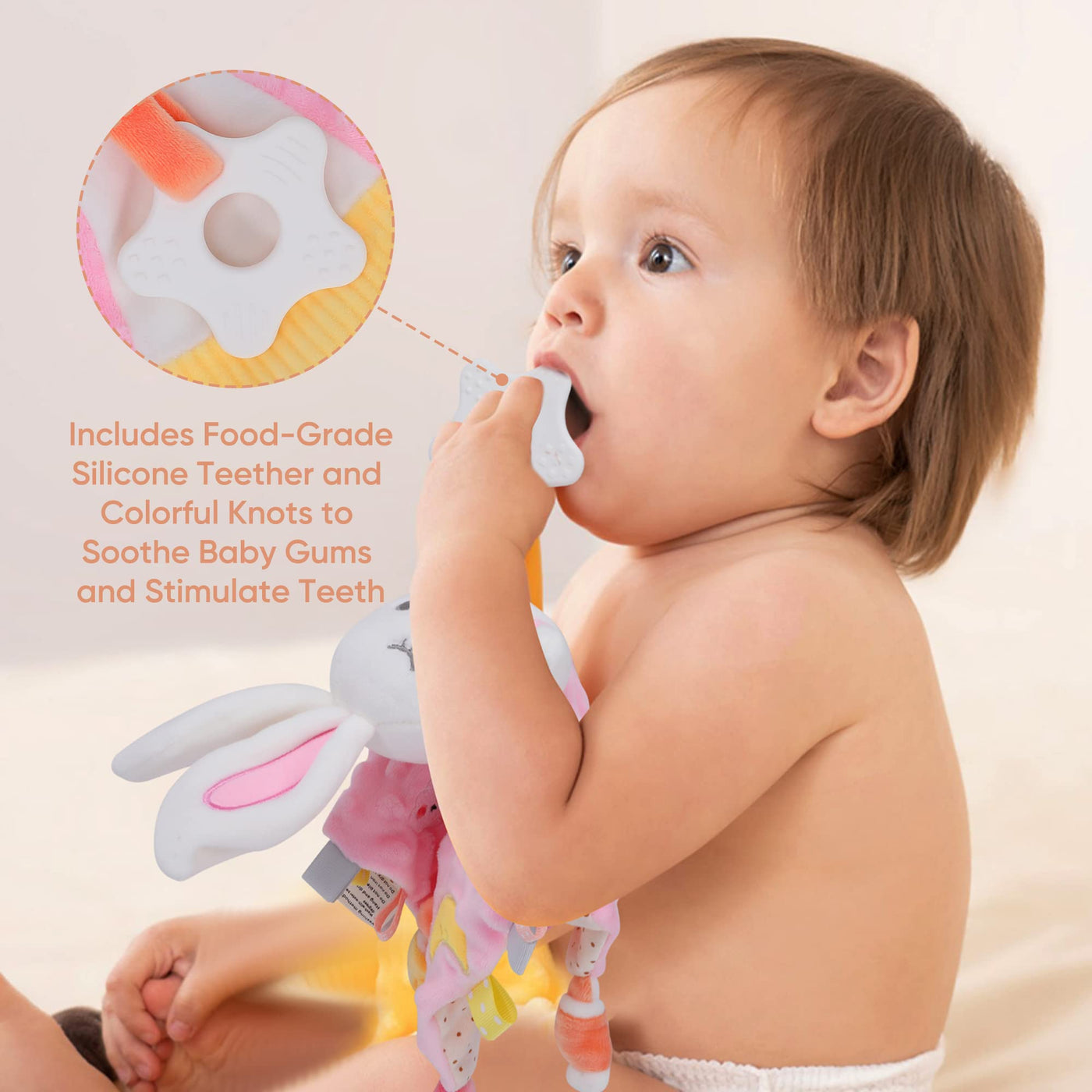 Doudou bébé avec anneau de dentition en silicone doudou cadeau pour nouveau-né