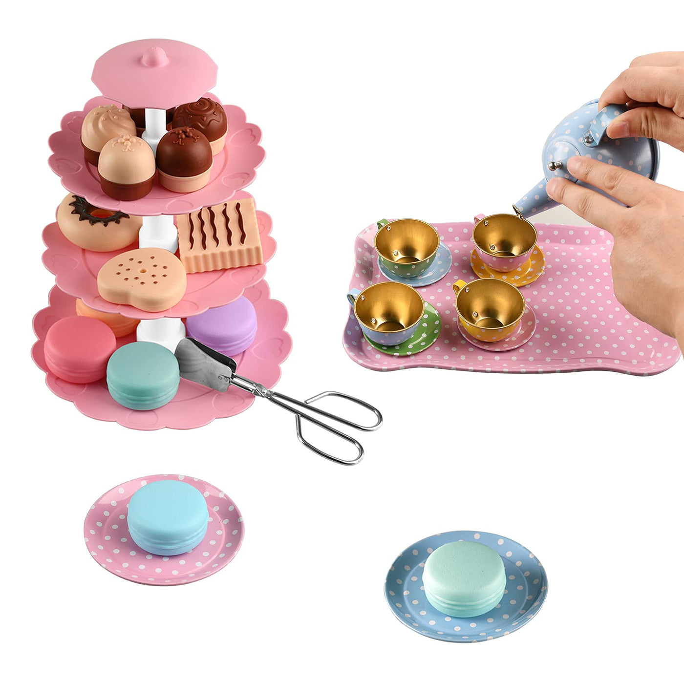 Metal tea set children's tea set with dessert toy tea party