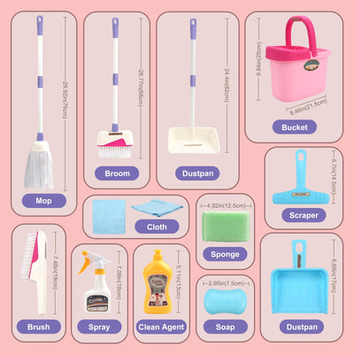 Set de balai pour enfants, set de pelle et balai 12pcs kids cleaning set
