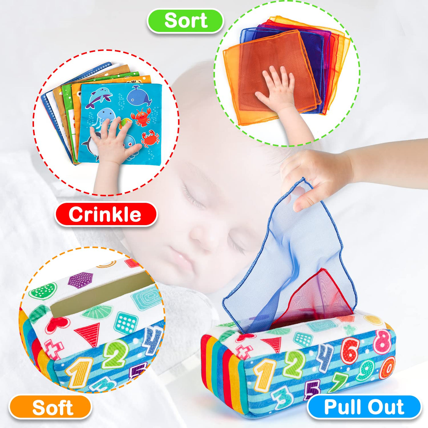 Interactive sensory toddler wipe box