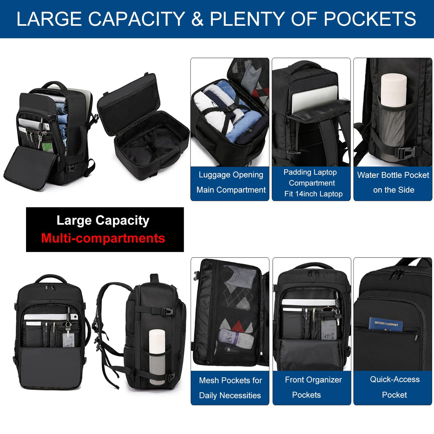 Hand luggage backpack with separate one-inch computer compartment