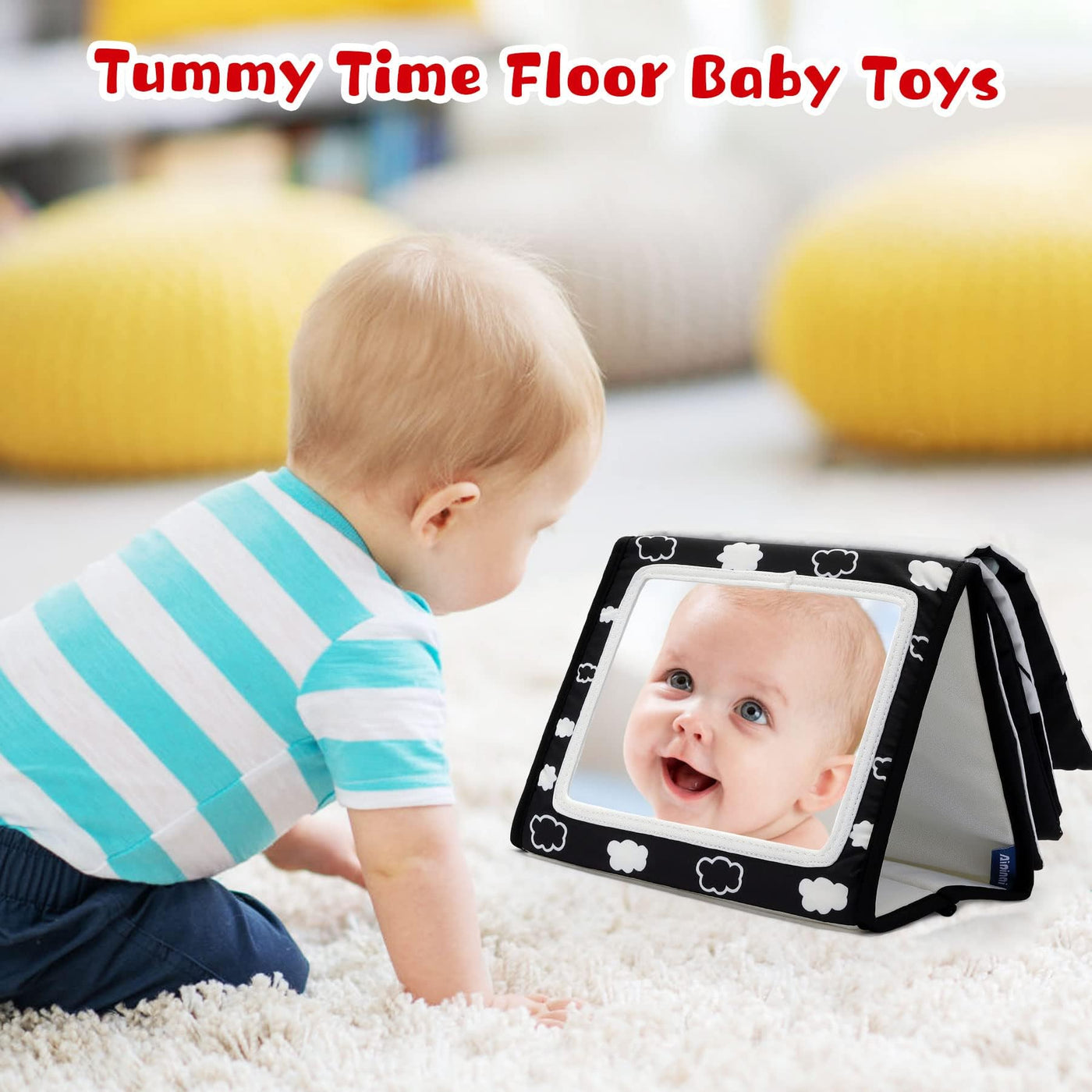 Miroir bébé - Jouet bébé Miroir livre bébé pliable et contrasté 