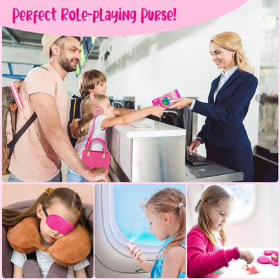 Sac à Main pour Filles avec Maquillage pour Enfants - Faux Jouet de Maquillage pour Enfants, Écouteurs, Portefeuille, Téléphone, Lunettes de soleil, Clés, Cartes de Crédit, Cadeau pour Filles 3+