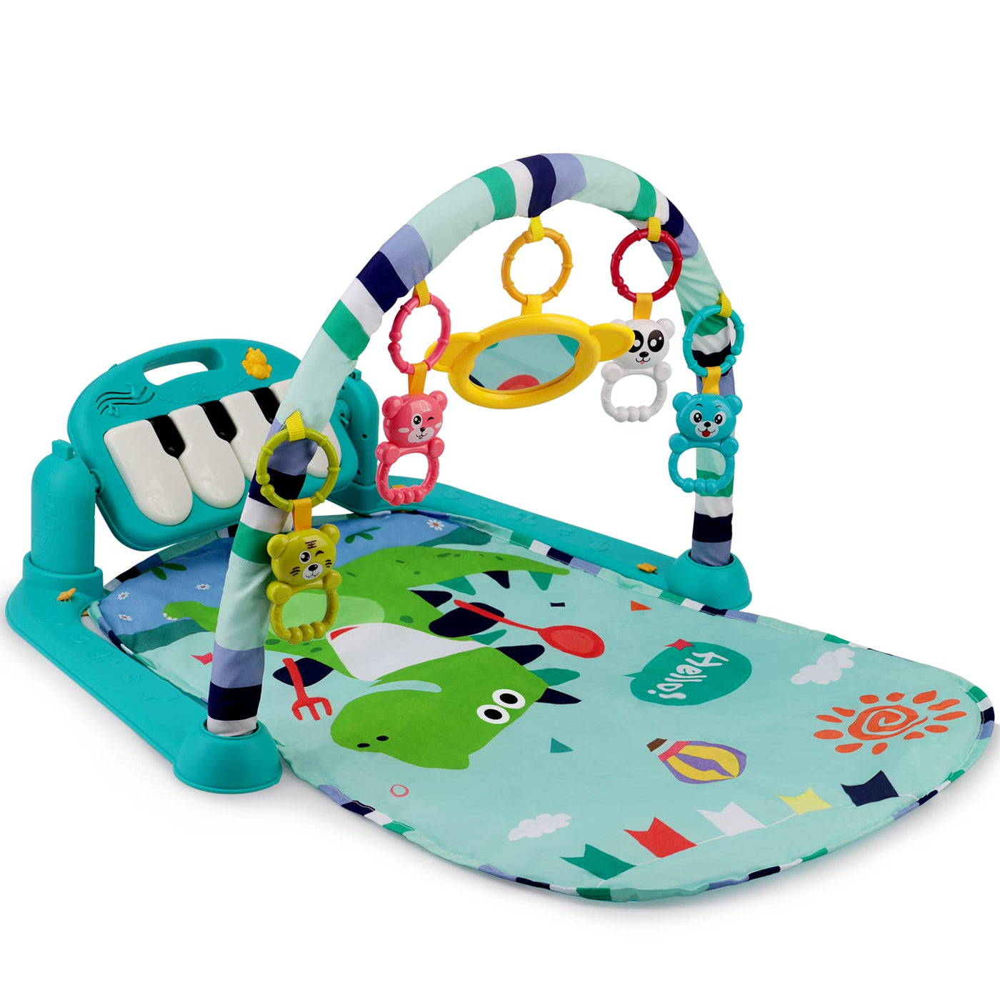 Play blanket with play arch, activity blanket with piano and rattles, multifunctional baby play arch from birth