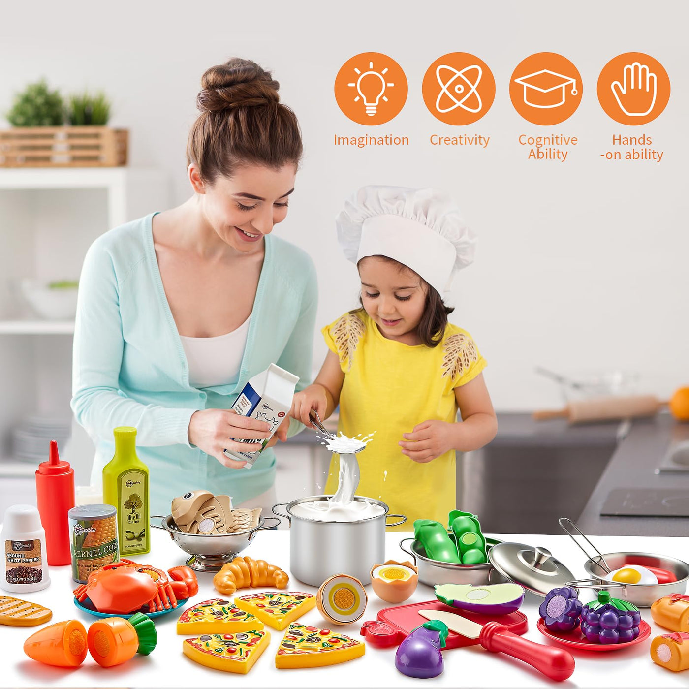 52pc Kids Kitchen Playset with Play Food