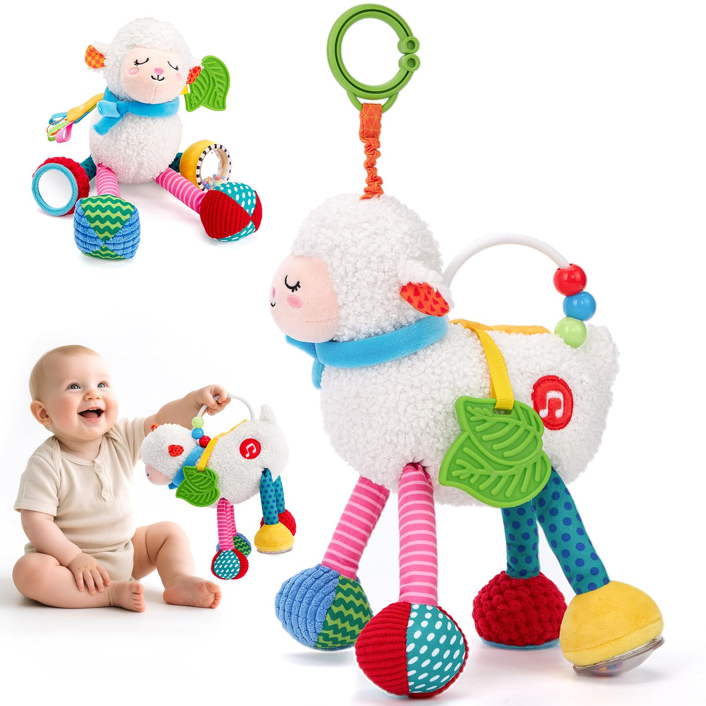 Jouet bébé peluche mouton, jouet de dentition sans BPA pour les jouets bébé