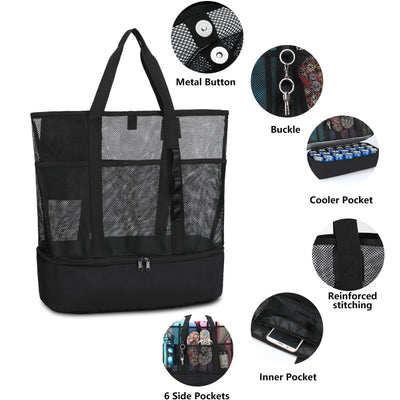 Sac de plage en maille grand pliable avec sac isotherme étanche